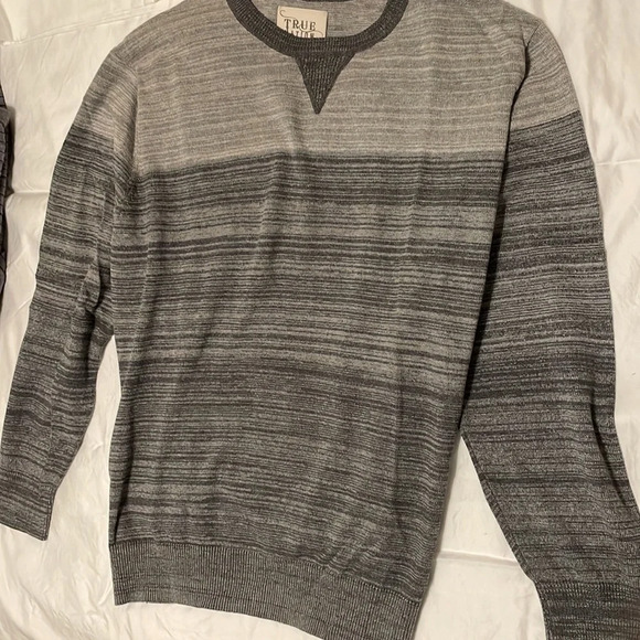 🇺🇸 True Nation Sweater 1XL beautiful gray graduated stripes 🇺🇸 - Picture 2 of 7